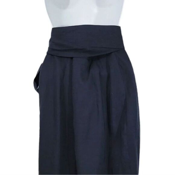 NEW Whit Silk and Linen Blend Tulip Wrap Midi Skirt in Navy Blue Size 4 - Picture 4 of 11